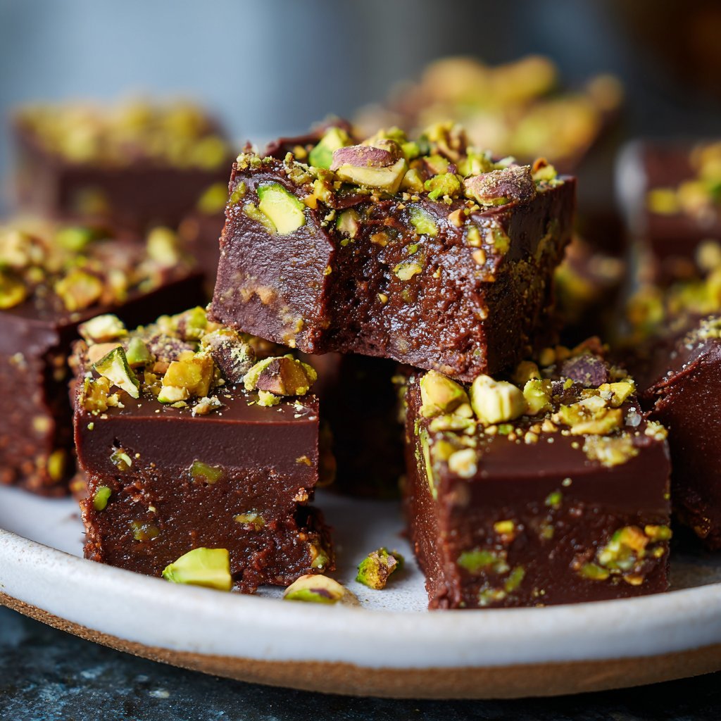 Chocolate Pistachio Fudge Bites