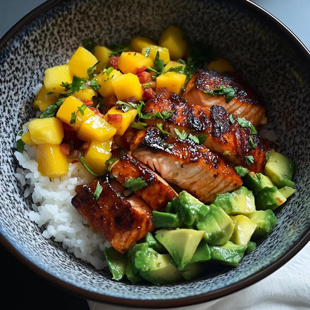 BBQ Salmon Bowls with Mango Avocado Salsa